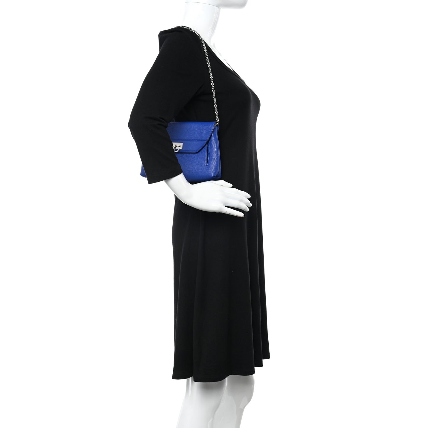 Grained Calfskin Gancini Chain Shoulder Bag Blue