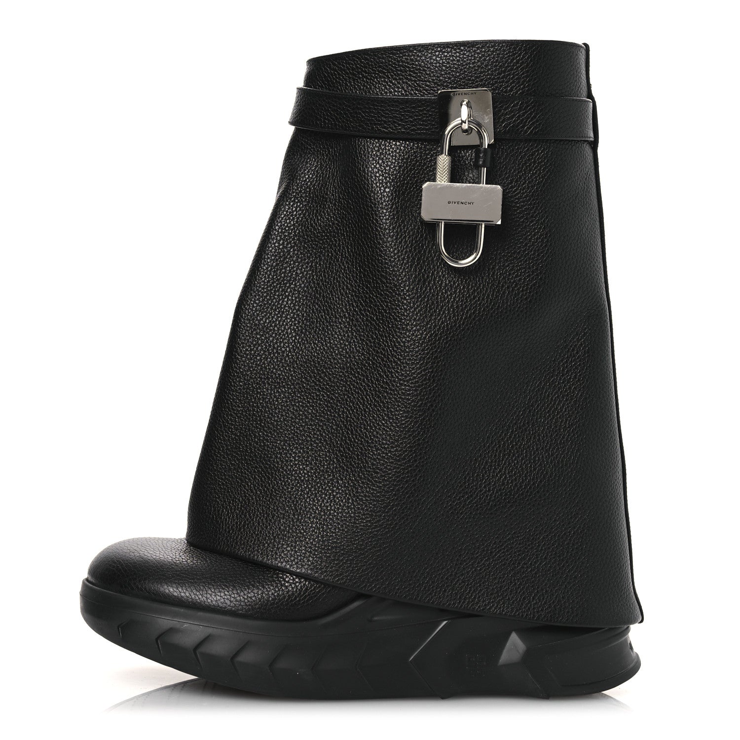 Givenchy Grained Calfskin Shark Lock Biker Ankle Boots 38 Black 1 of 13