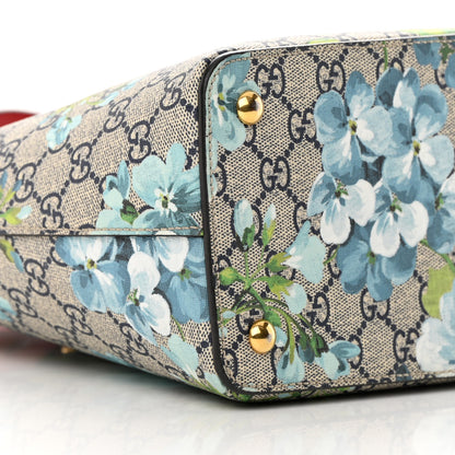 Gucci GG Supreme Monogram Blooms Medium Zip Top Tote Beige Blue Navy Hibiscus Red 9 of 16