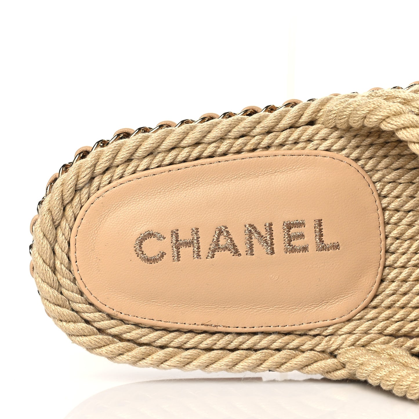 Cord Lambskin Chain Slide Sandals 38 Beige