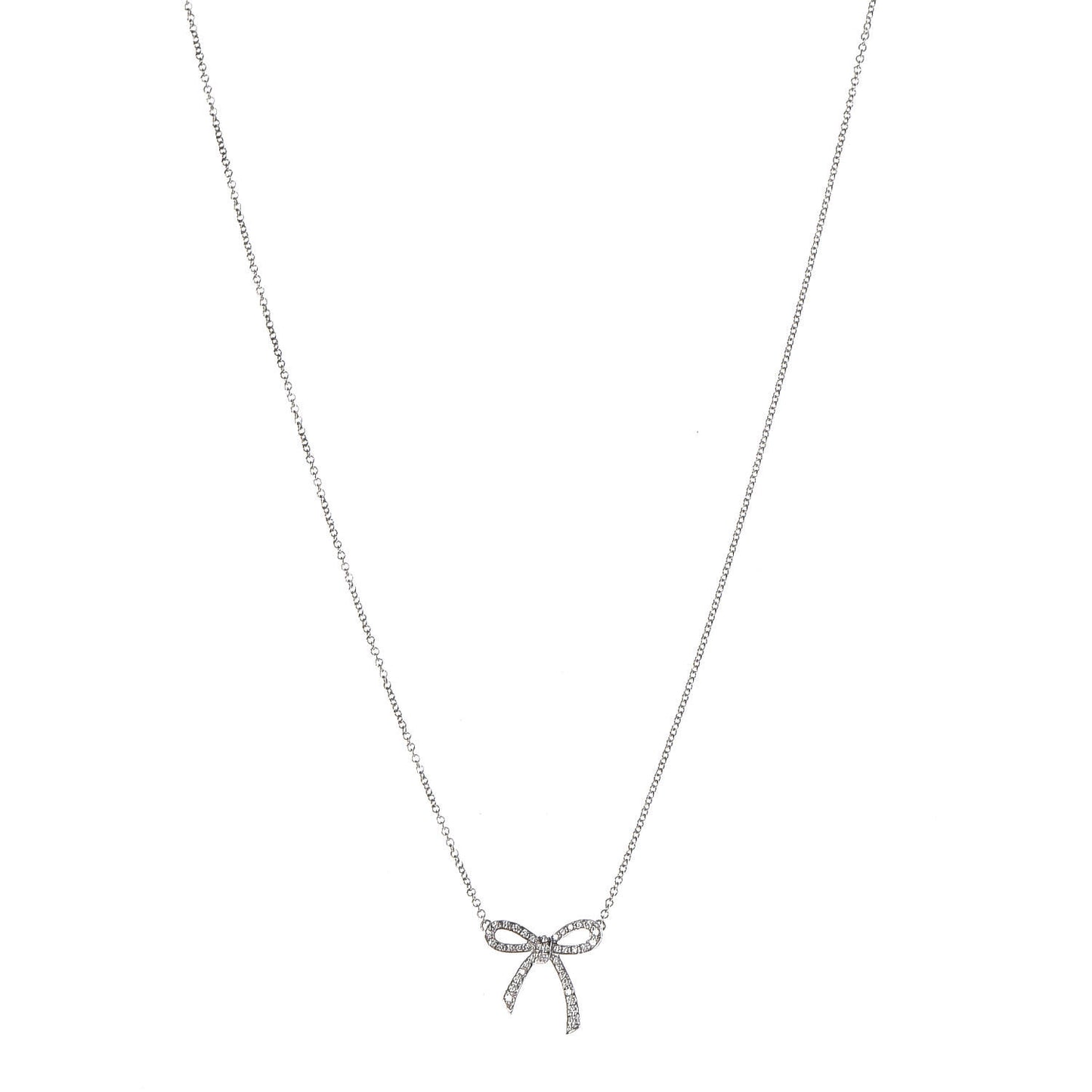 Platinum Diamond Mini Bow Pendant Necklace