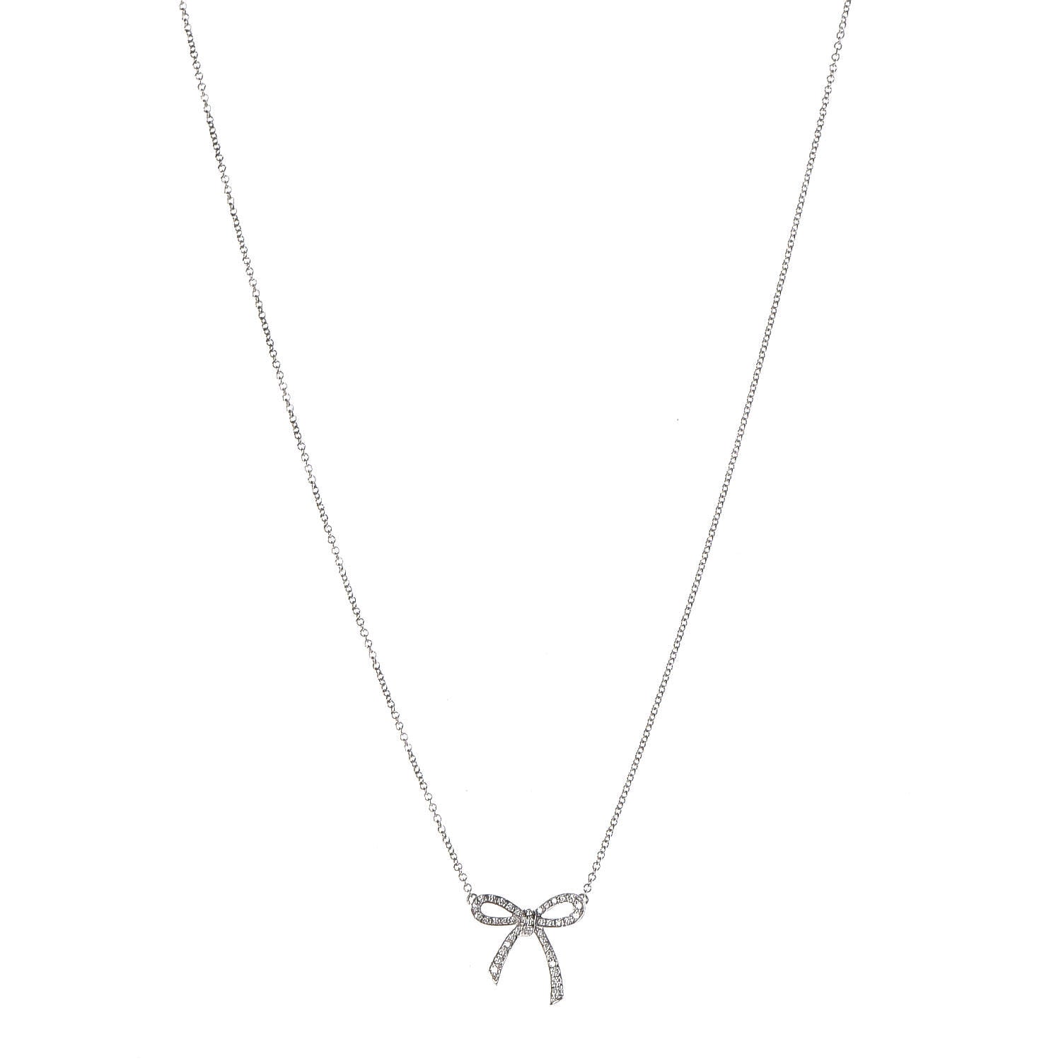 Tiffany Platinum Diamond Mini Bow Pendant Necklace 1 of 7