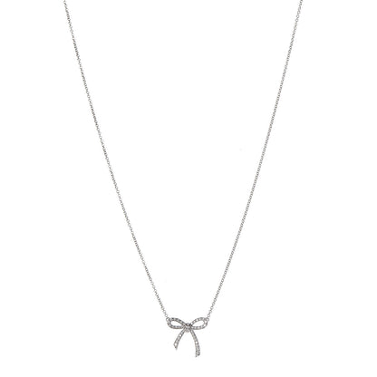Tiffany Platinum Diamond Mini Bow Pendant Necklace 1 of 7