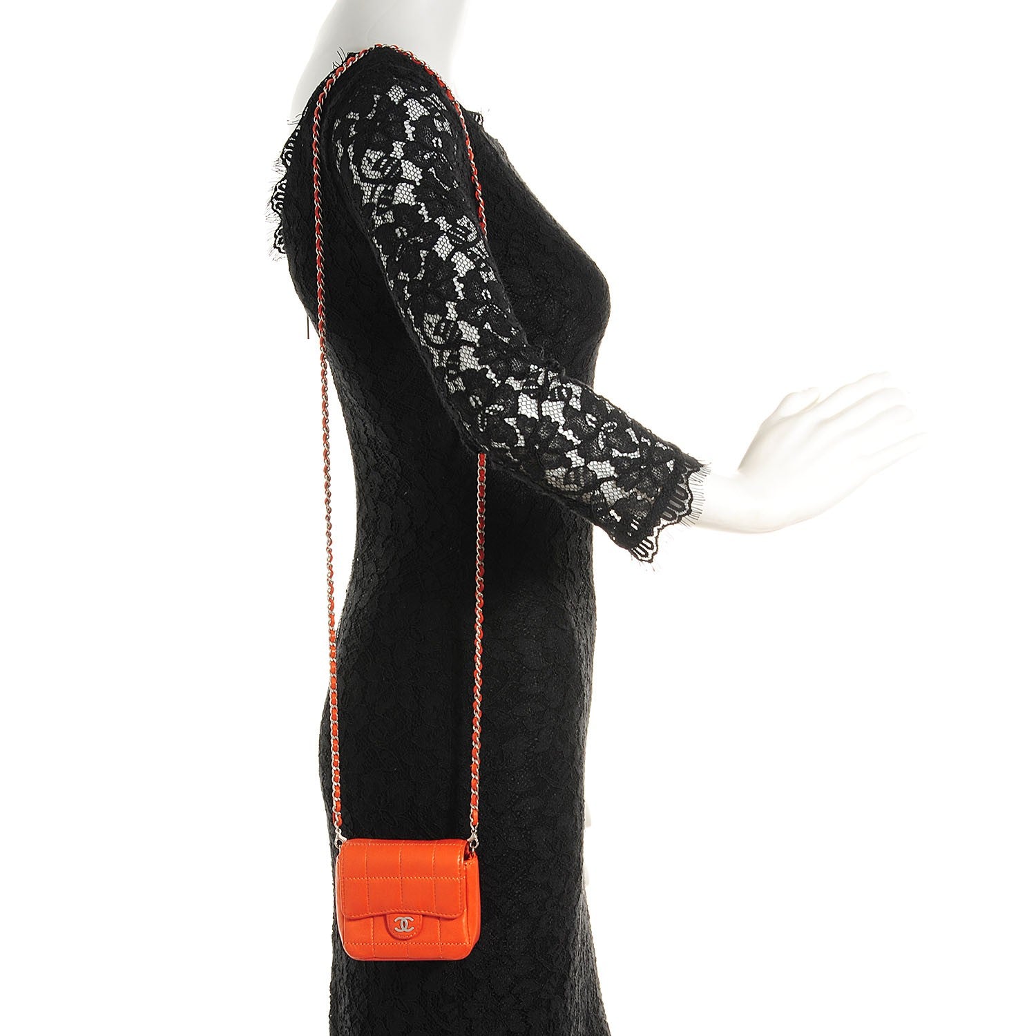 Chanel Lambskin Square Stitched Micro Flap Orange 2 of 10
