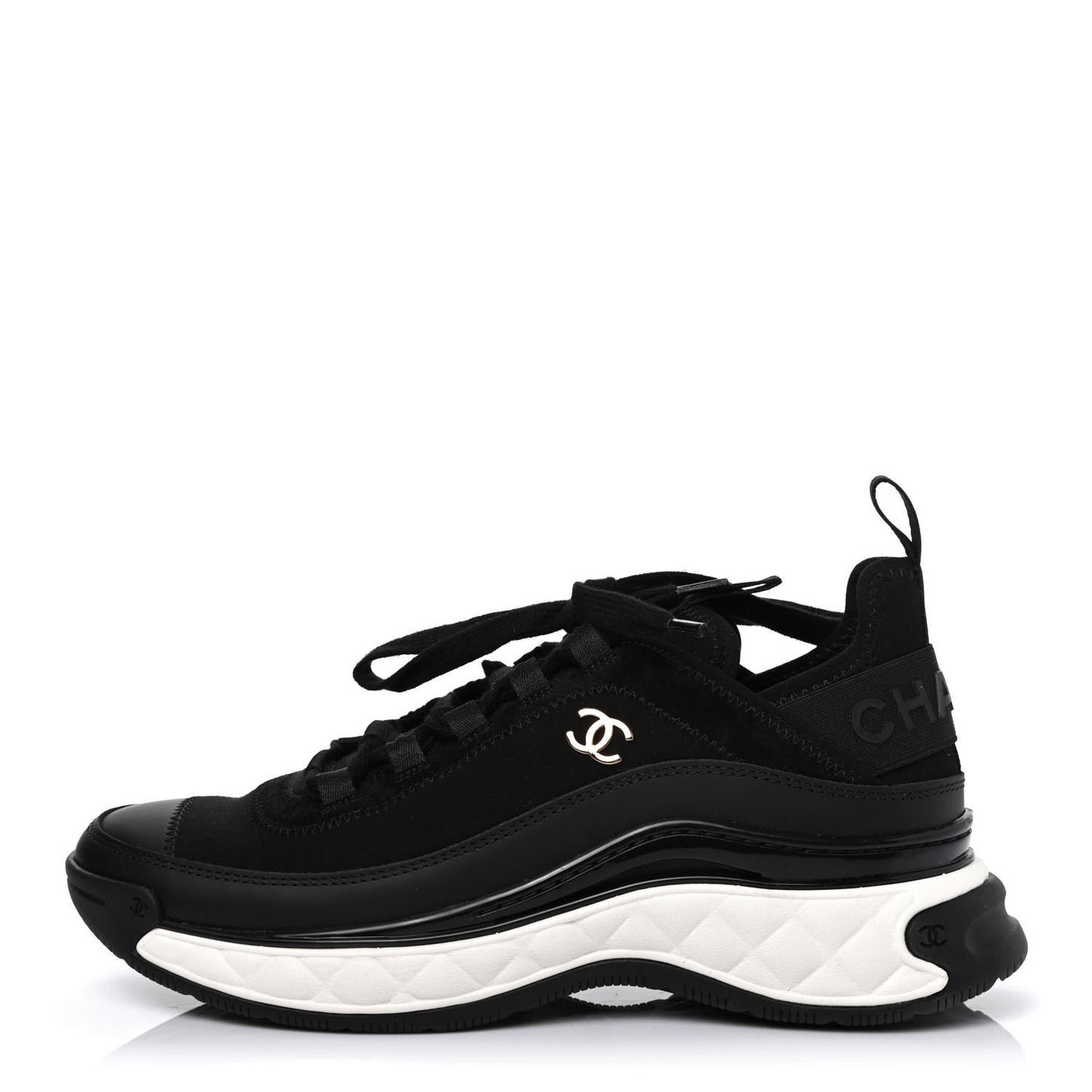 Velvet Calfskin Mixed Fibers CC Sneakers 37.5 Black