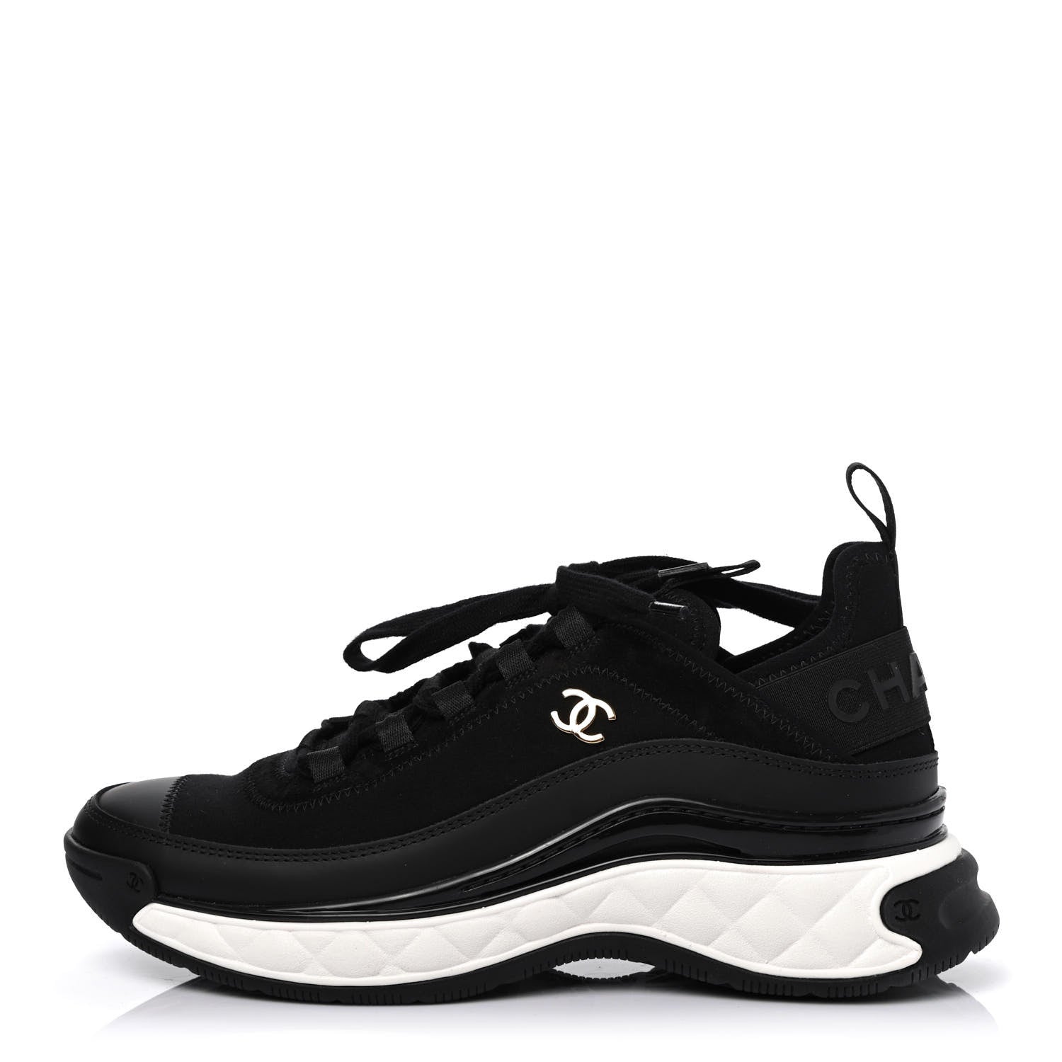 Chanel Velvet Calfskin Mixed Fibers CC Sneakers 37.5 Black 1 of 4