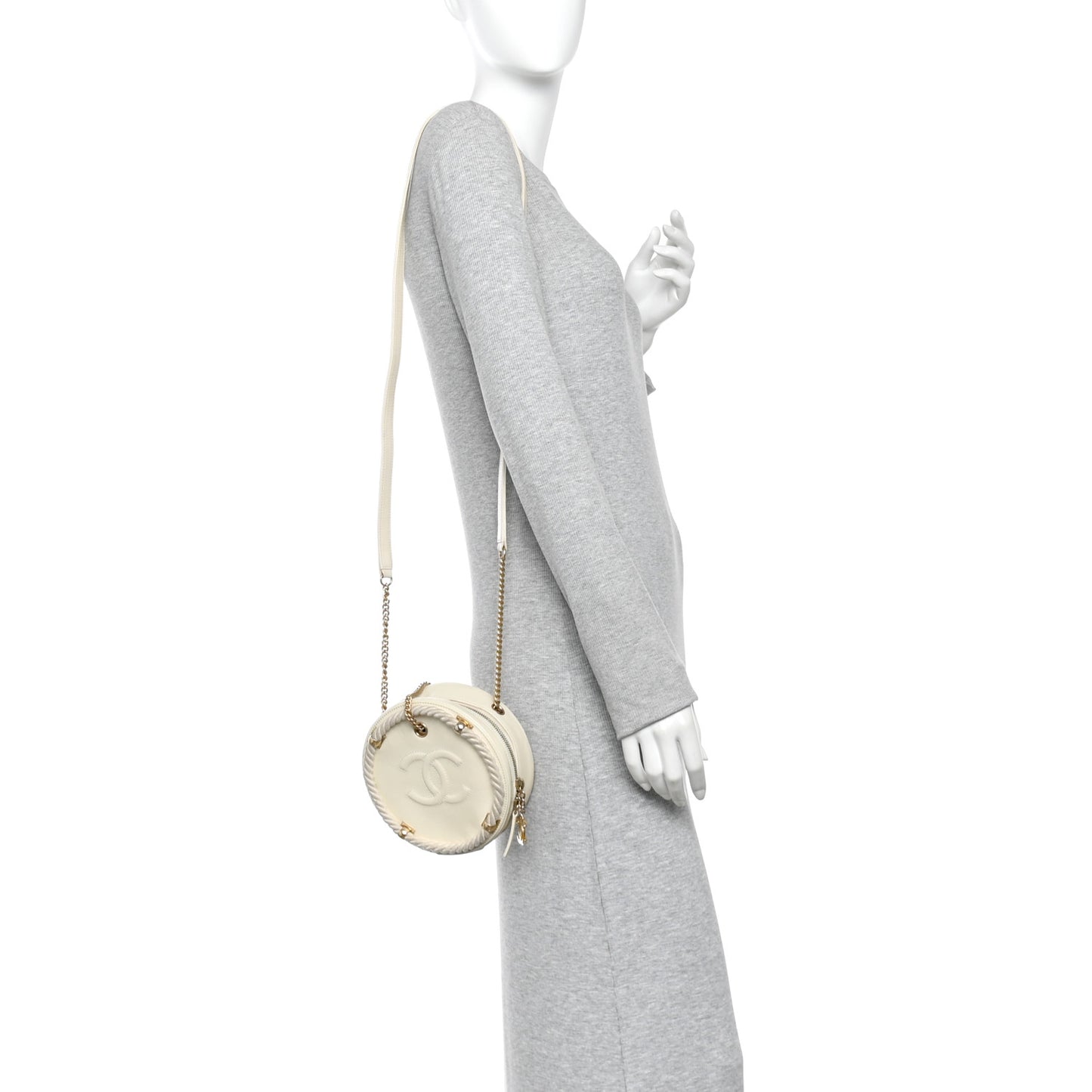 Crumpled Calfskin Cotton Small En Vogue Round Bag White