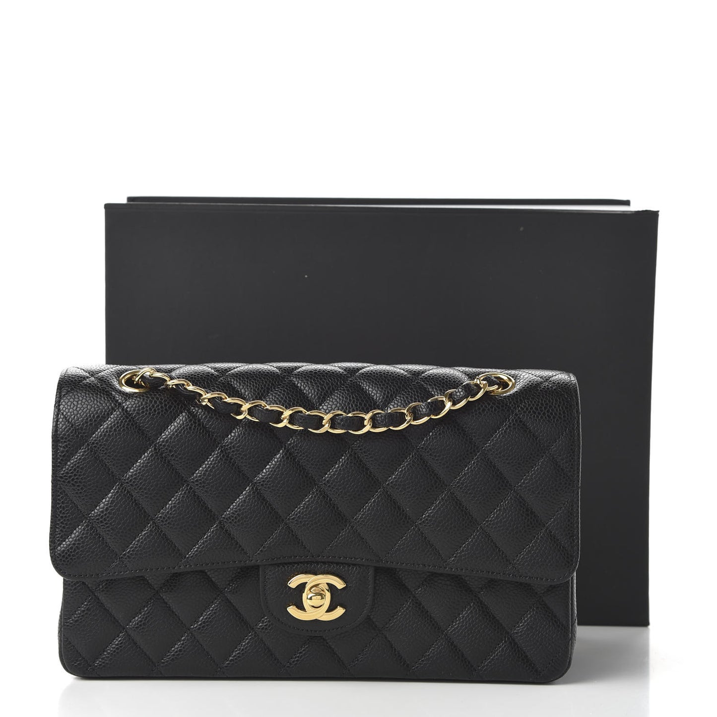 Caviar Quilted Medium Double Flap Black