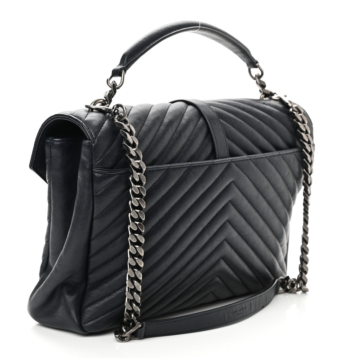 Saint Laurent Sheepskin Matelasse Chevron Monogram Large College Satchel Deep Marine 3 of 9