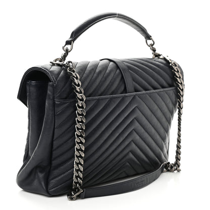 Saint Laurent Sheepskin Matelasse Chevron Monogram Large College Satchel Deep Marine 3 of 9