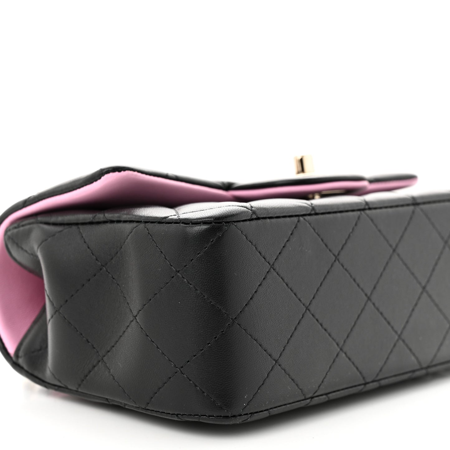 Lambskin Quilted Bi-Color Mini Top Handle Rectangular Flap Black Lilac