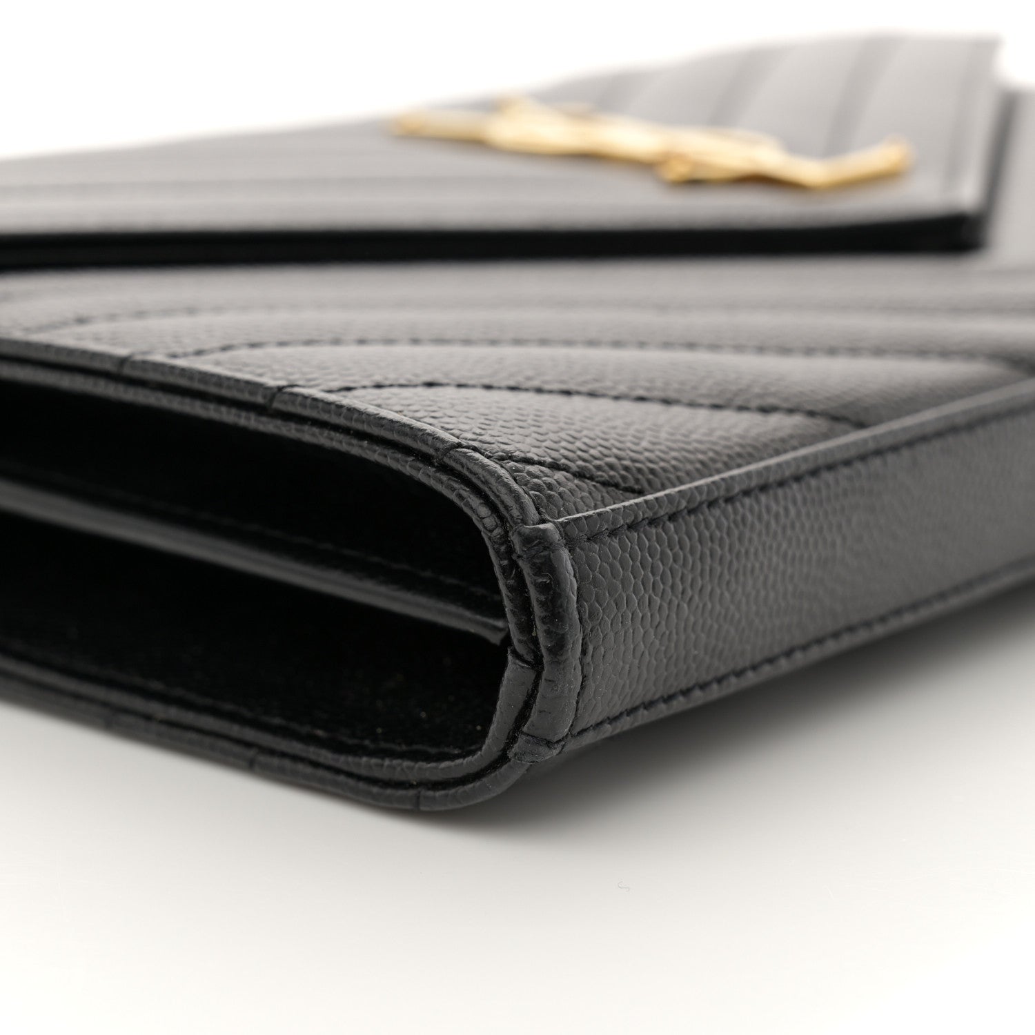 Saint Laurent Grain De Poudre Matelasse Chevron Monogram Chain Wallet Black 10 of 12
