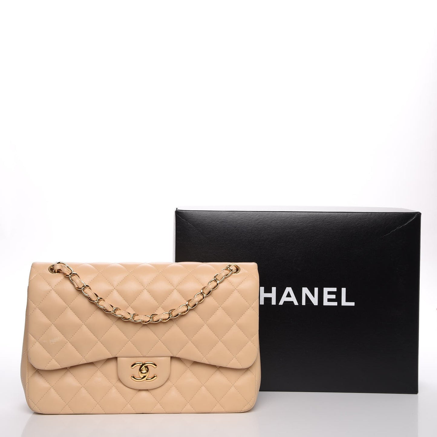 Lambskin Quilted Jumbo Double Flap Beige Clair