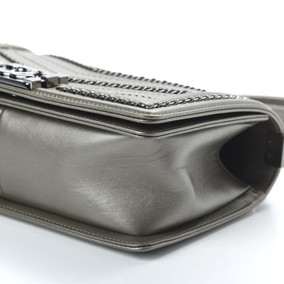 Chanel Metallic Crumpled Calfskin Chevron Chain Medium Boy Flap Grey 7 of 10