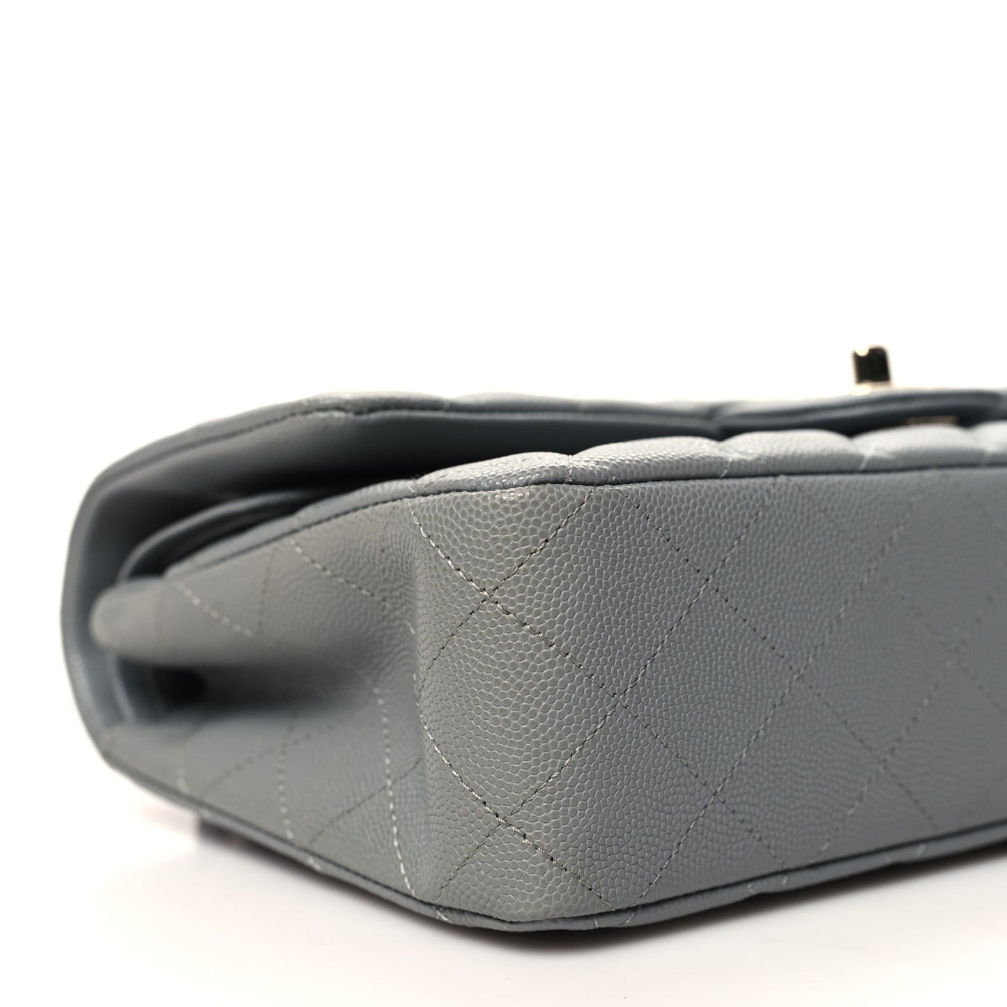 Caviar Quilted Medium Double Flap Grey