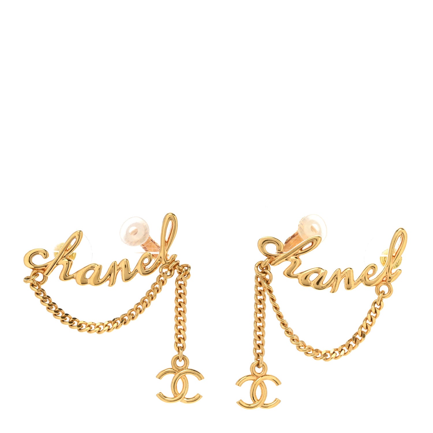 Chanel CC Logo Chain Earrings Gold 1 of 4