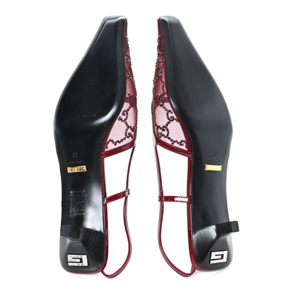 Gucci Tela Retino Kid Scamosciato Crystal GG Monogram Square G 35mm Slingback Pumps 39 Rosso Ancora 6 of 9