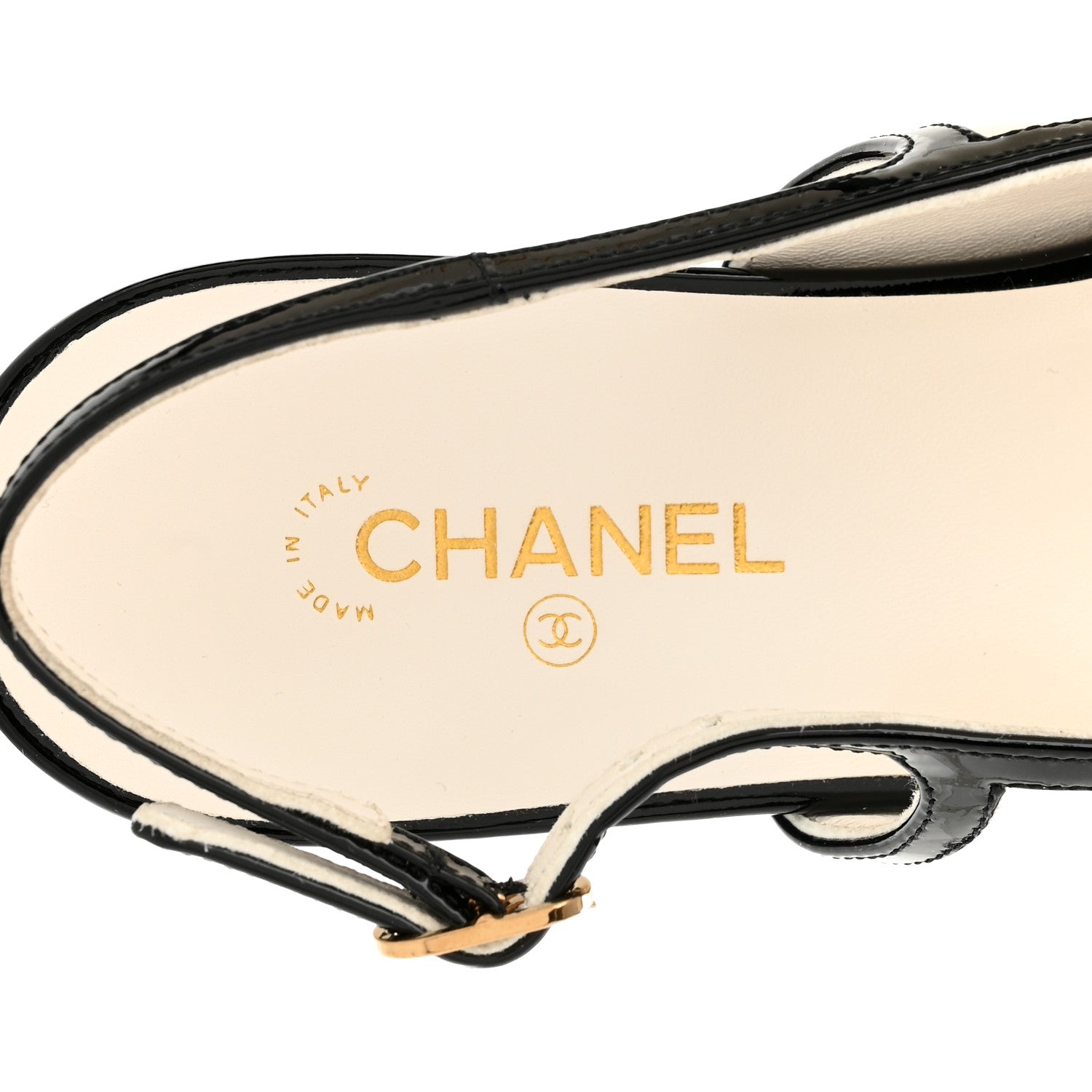 Chanel Lambskin Patent Calfskin CC Slingback Flats 37.5 White Black 7 of 10
