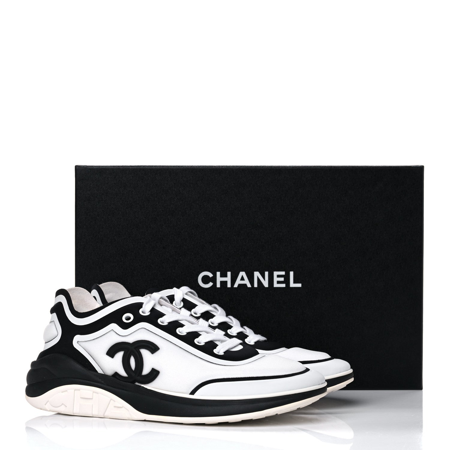Chanel Lycra Womens CC Sneakers 39.5 White Black 12 of 12