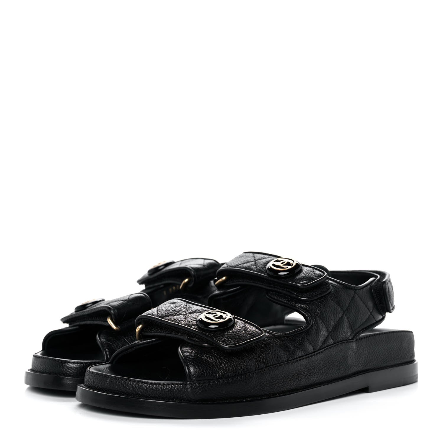 Chanel Grained Calfskin Velcro Dad Sandals 36 Black 3 of 9