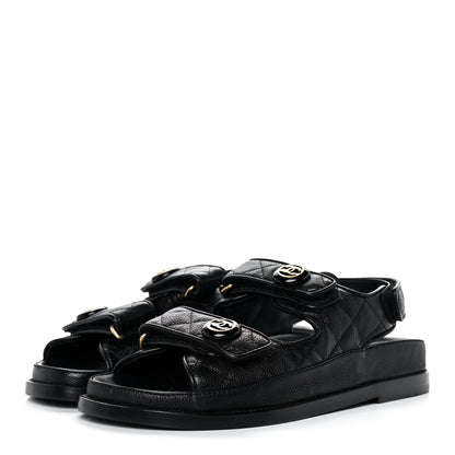Chanel Grained Calfskin Velcro Dad Sandals 36 Black 3 of 9