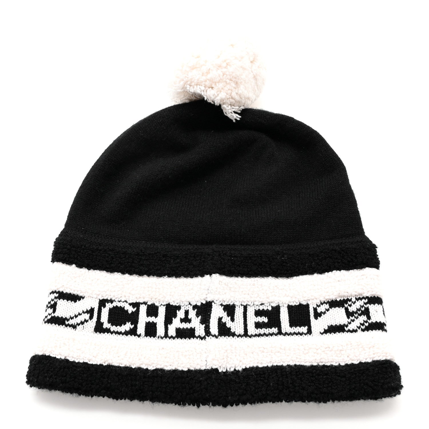 Chanel Cashmere CC Beanie Hat Ecru Black 3 of 4