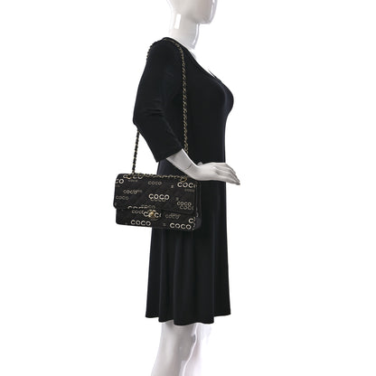 Chanel Canvas Coco Printed Quilted Medium Double Flap Black White 2 of 13