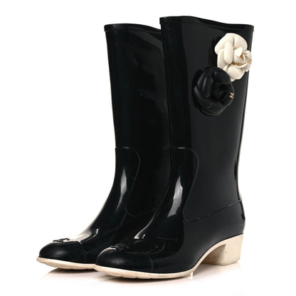 Chanel Rubber Camellia Rain Boots 41 Black 3 of 9