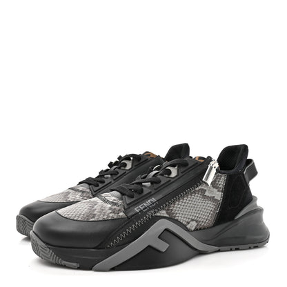 Fendi Calfskin Suede Snakeskin Mens Fendi Flow Low Top Sneakers 12 Asfalto Black Tabacco 4 of 9