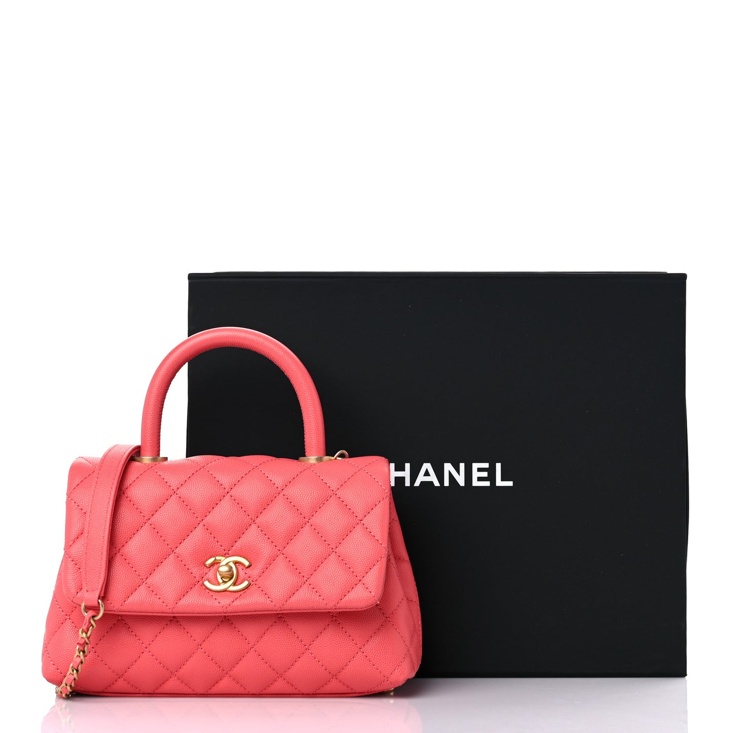 Caviar Quilted Mini Coco Handle Flap Coral