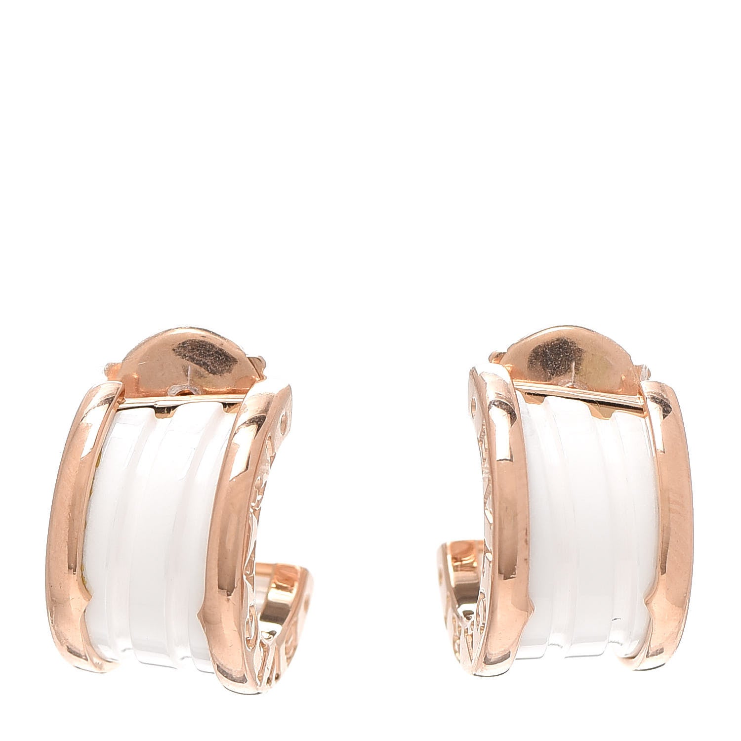 Bulgari 18K Rose Gold White Ceramic B.Zero1 Hoop Earrings 1 of 5