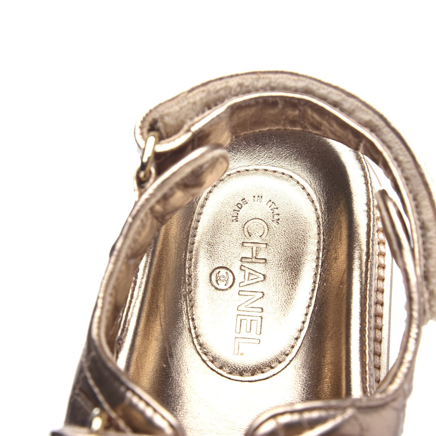 Iridescent Lambskin Quilted Velcro Dad Sandals 36 Light Bronze