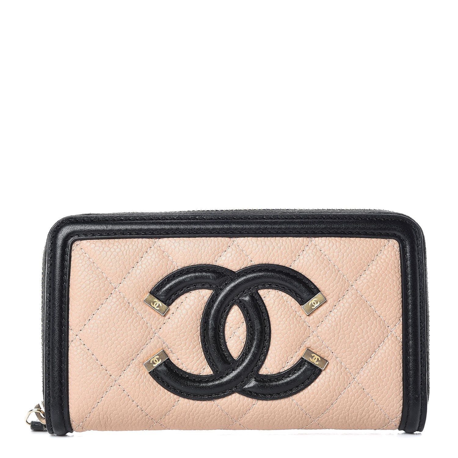 Chanel Caviar Quilted Small Filigree Zip Around Wallet Beige Black 1 of 15