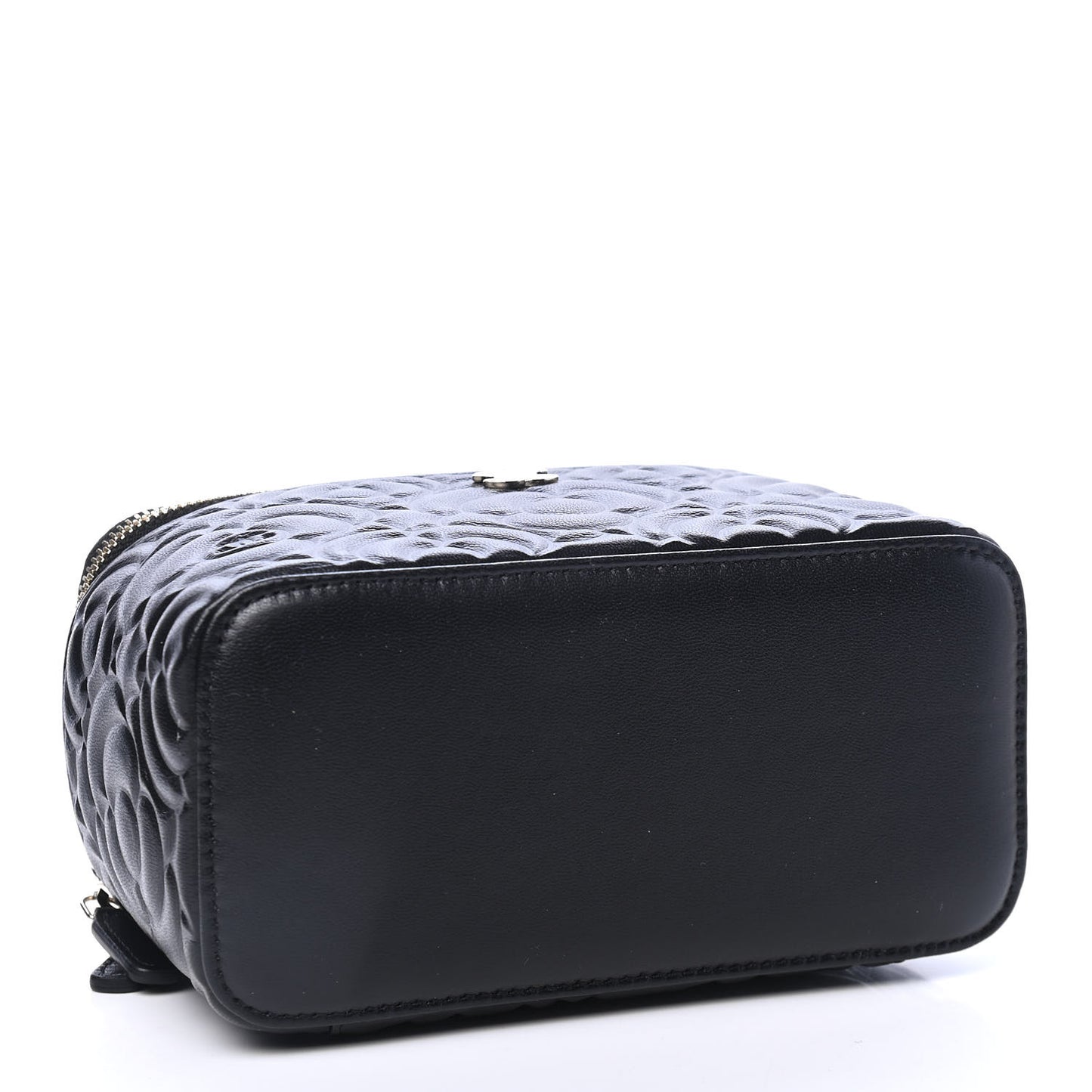 Lambskin Camellia Embossed Small Vanity Case With Chain Black