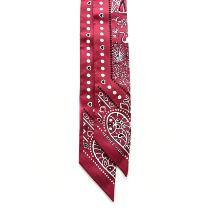 Hermes Silk Peuple Du Vent Bandana Twilly Bordeaux White Black 2 of 4