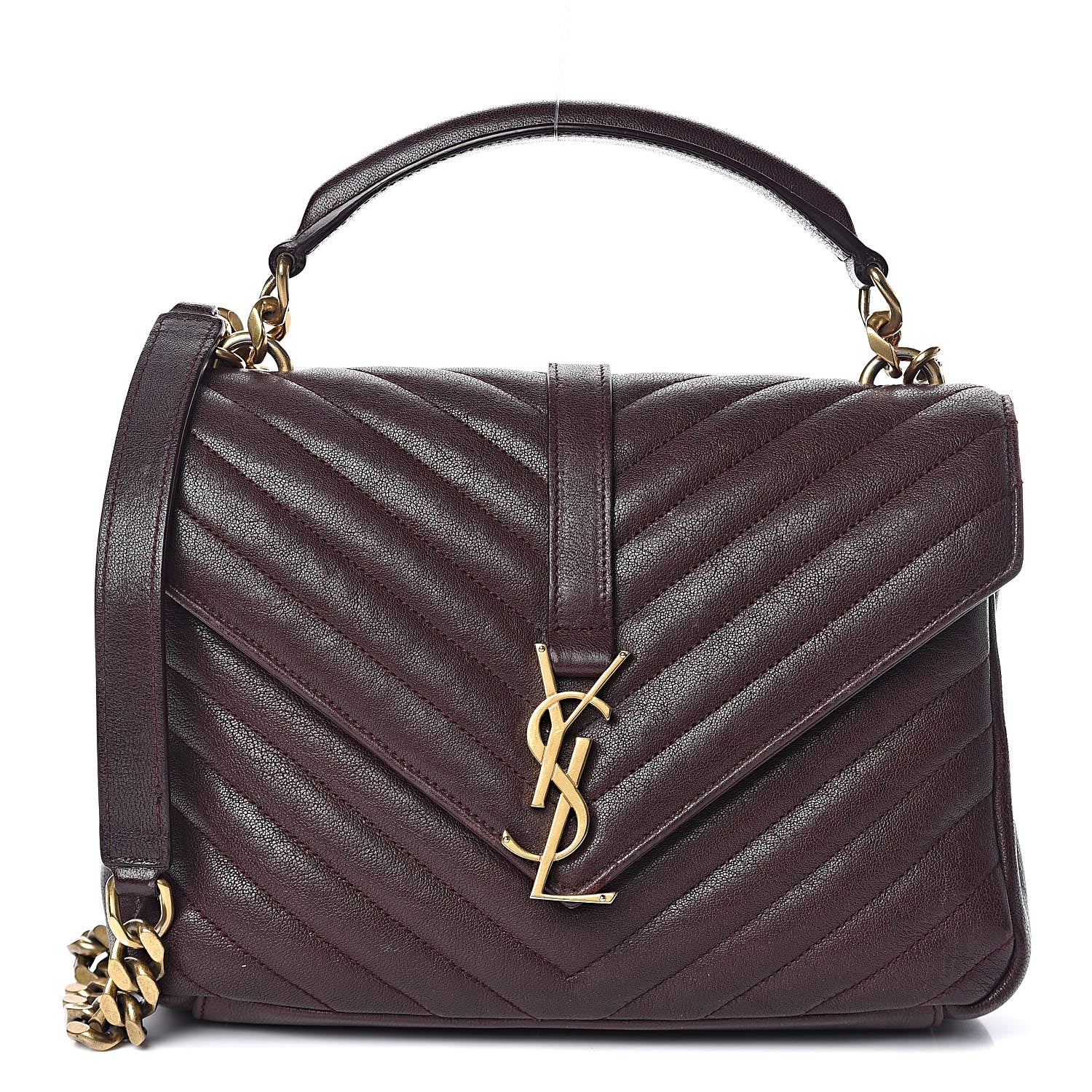 Saint Laurent Sheepskin Matelasse Chevron Monogram Medium College Bag Amaranto 1 of 25