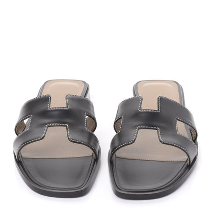 Hermes Box Calfskin Oran Sandals 38 Black 2 of 9