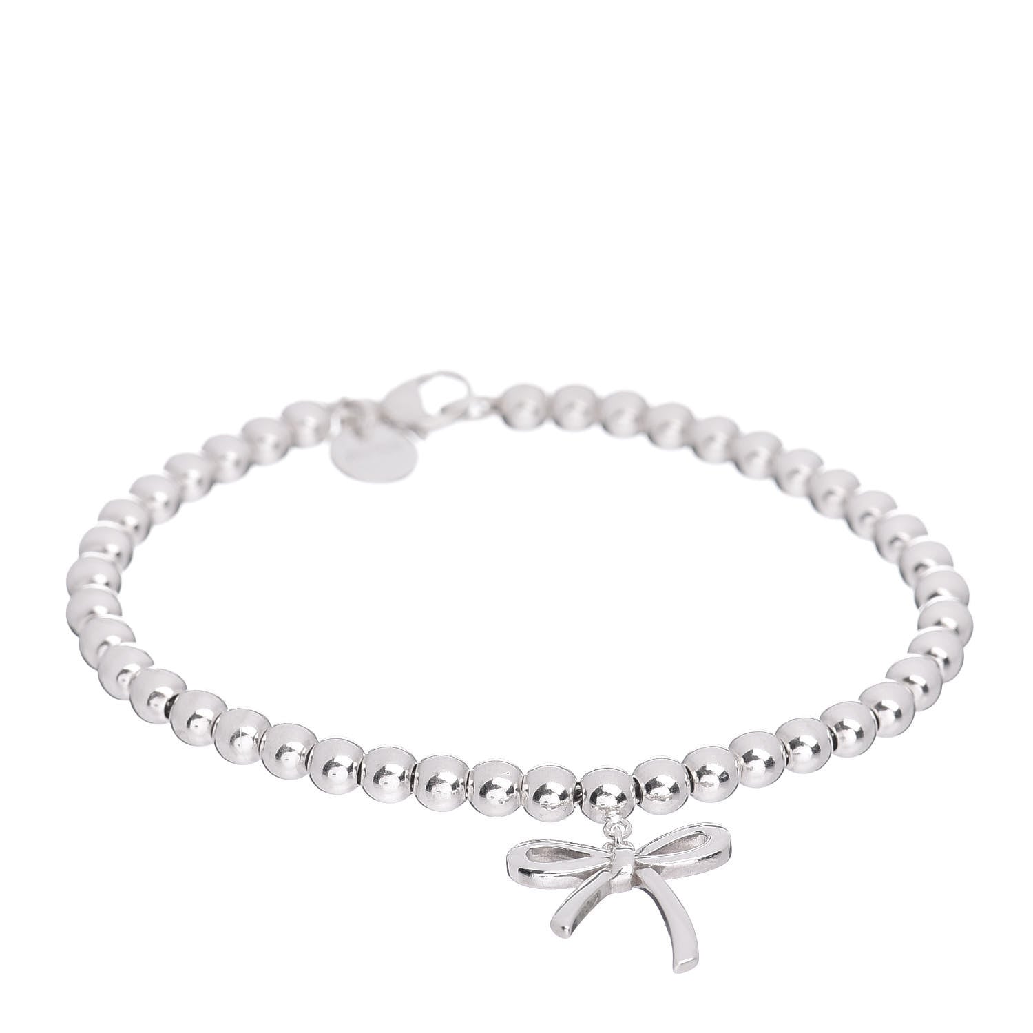 Tiffany Sterling Silver 4mm Bow Bead Bracelet 1 of 4