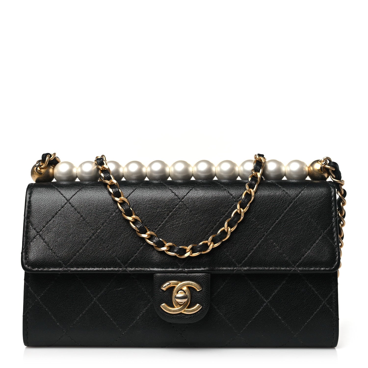 Chanel Goatskin Quilted Chic Pearls Clutch With Chain Black 1 of 13