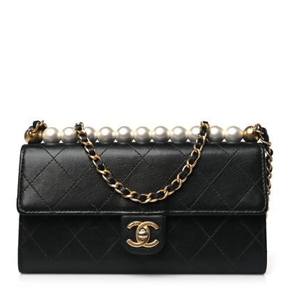 Chanel Goatskin Quilted Chic Pearls Clutch With Chain Black 1 of 13