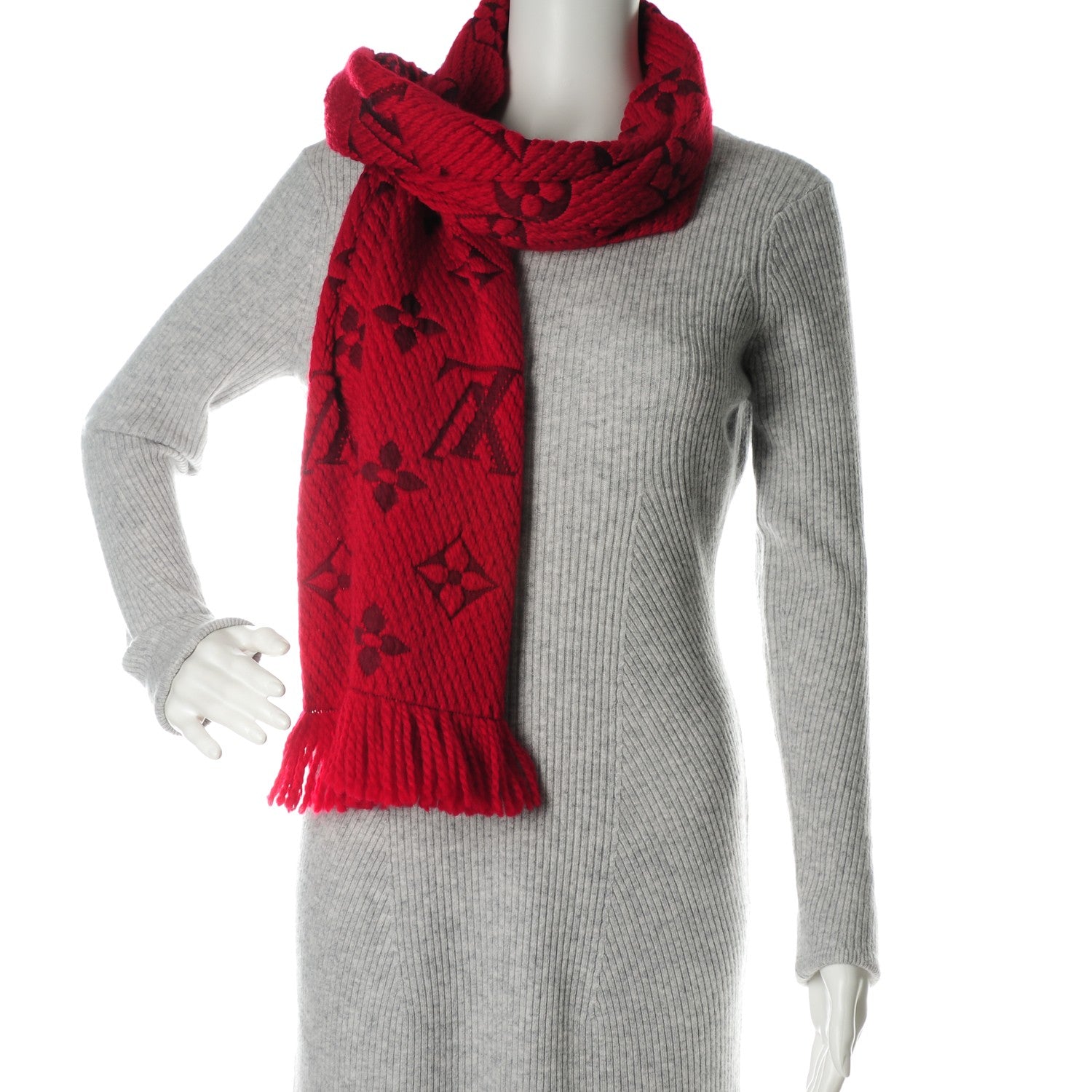 Louis Vuitton Wool Silk Logomania Scarf Rubis 2 of 5