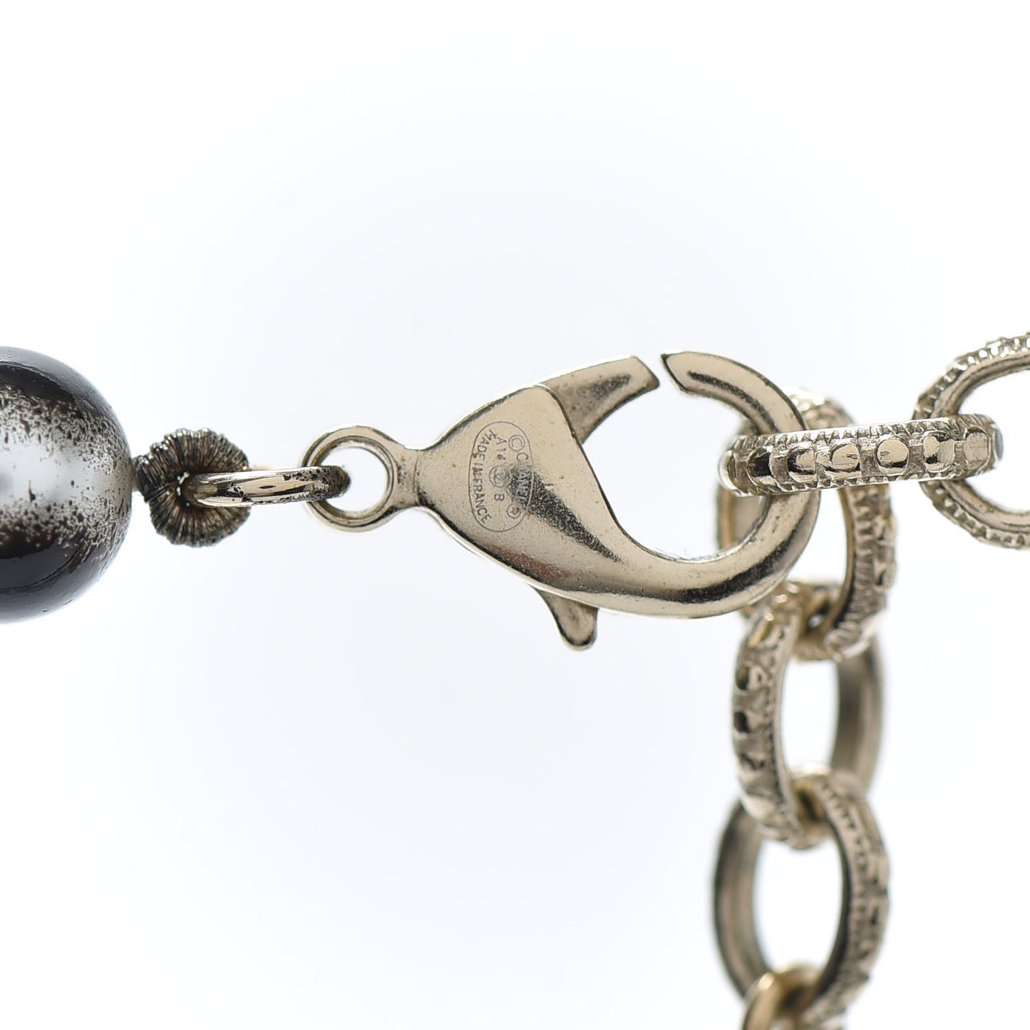 Pearl CC Long Necklace Gold White Black