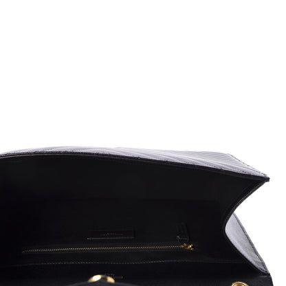 Saint Laurent Grain De Poudre Matelasse Chevron Large Monogram Satchel Black 5 of 11
