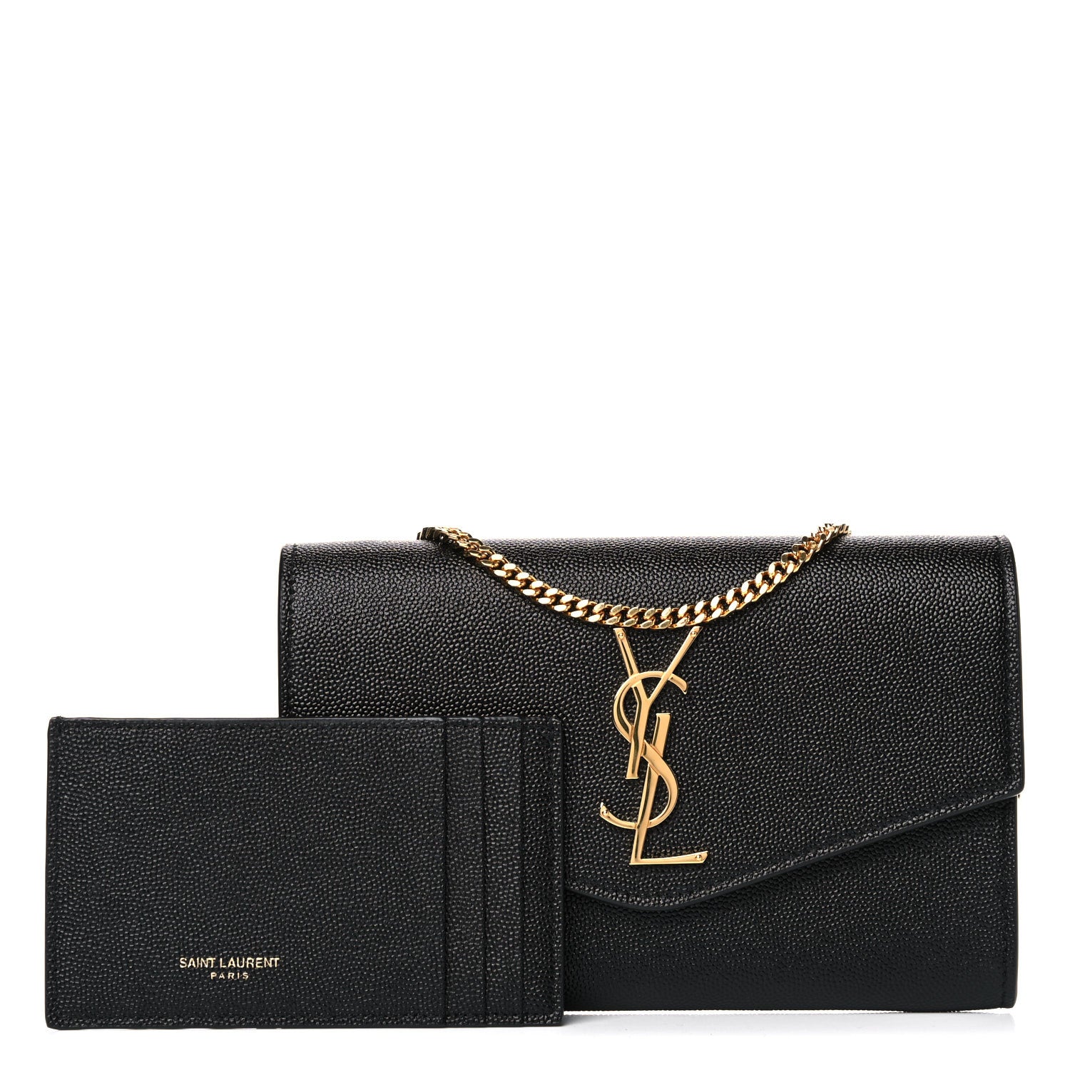 Saint Laurent Grain De Poudre Uptown Chain Wallet Black 1 of 9