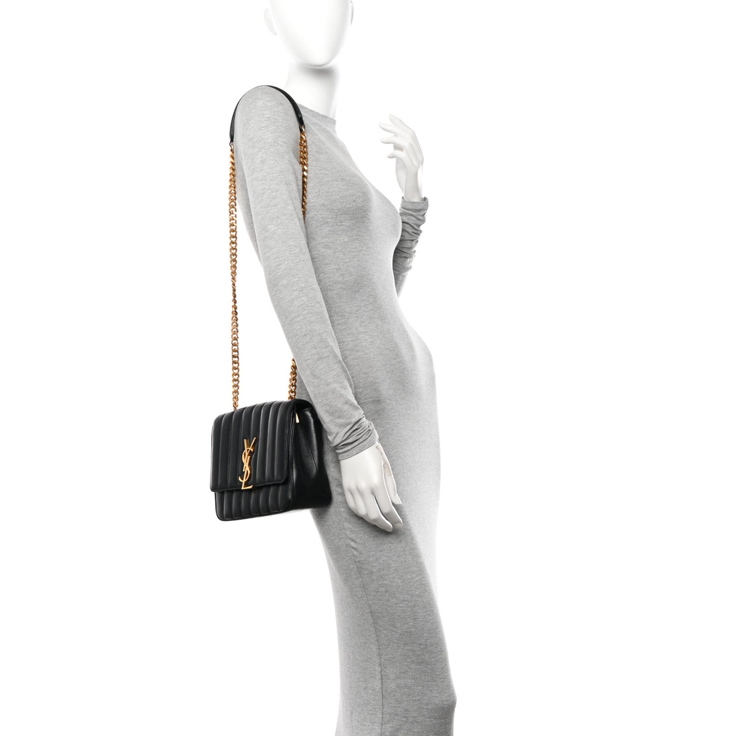 Lambskin Matelasse Monogram Medium Vicky Chain Bag Black