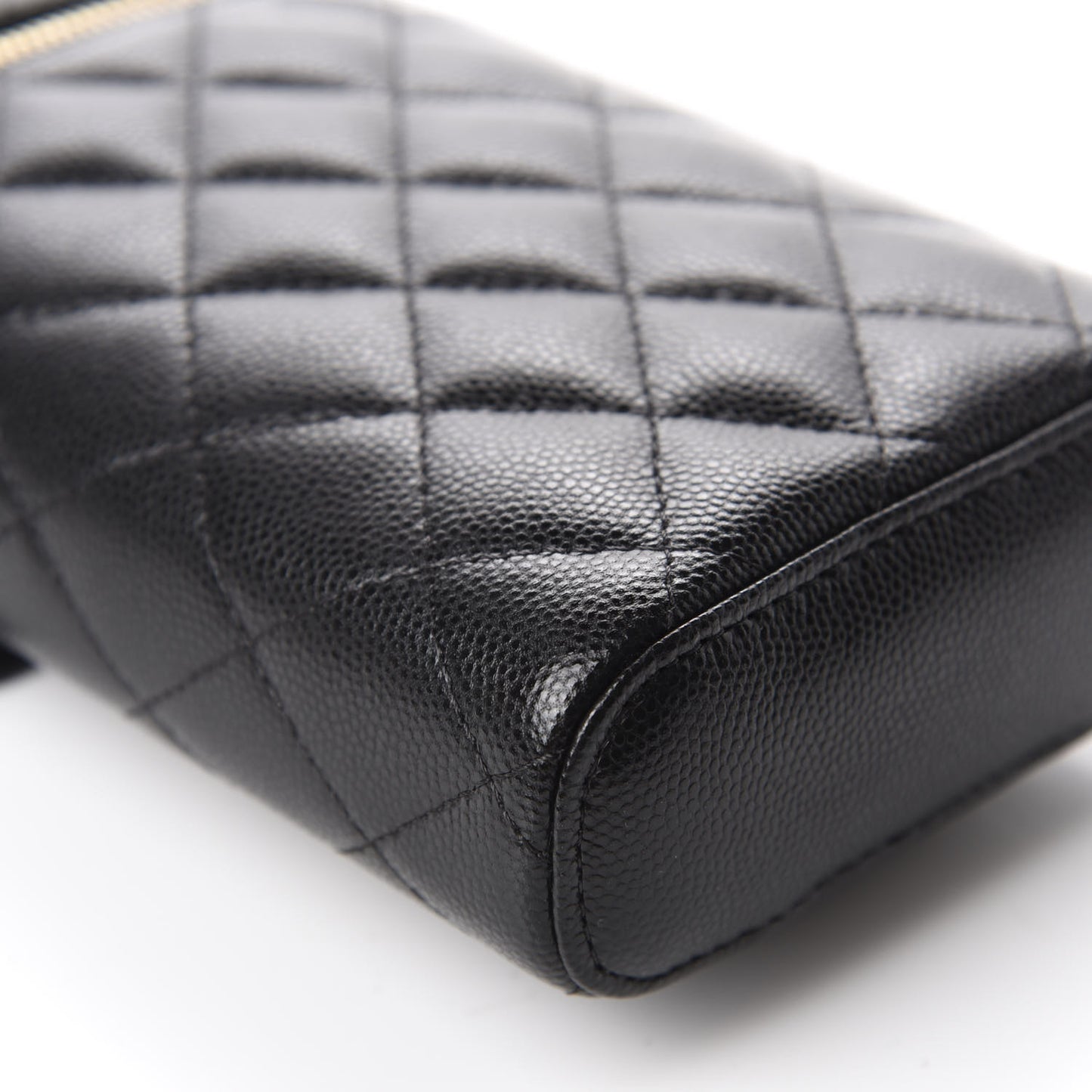 Caviar Quilted Phone Holder With Chain Black