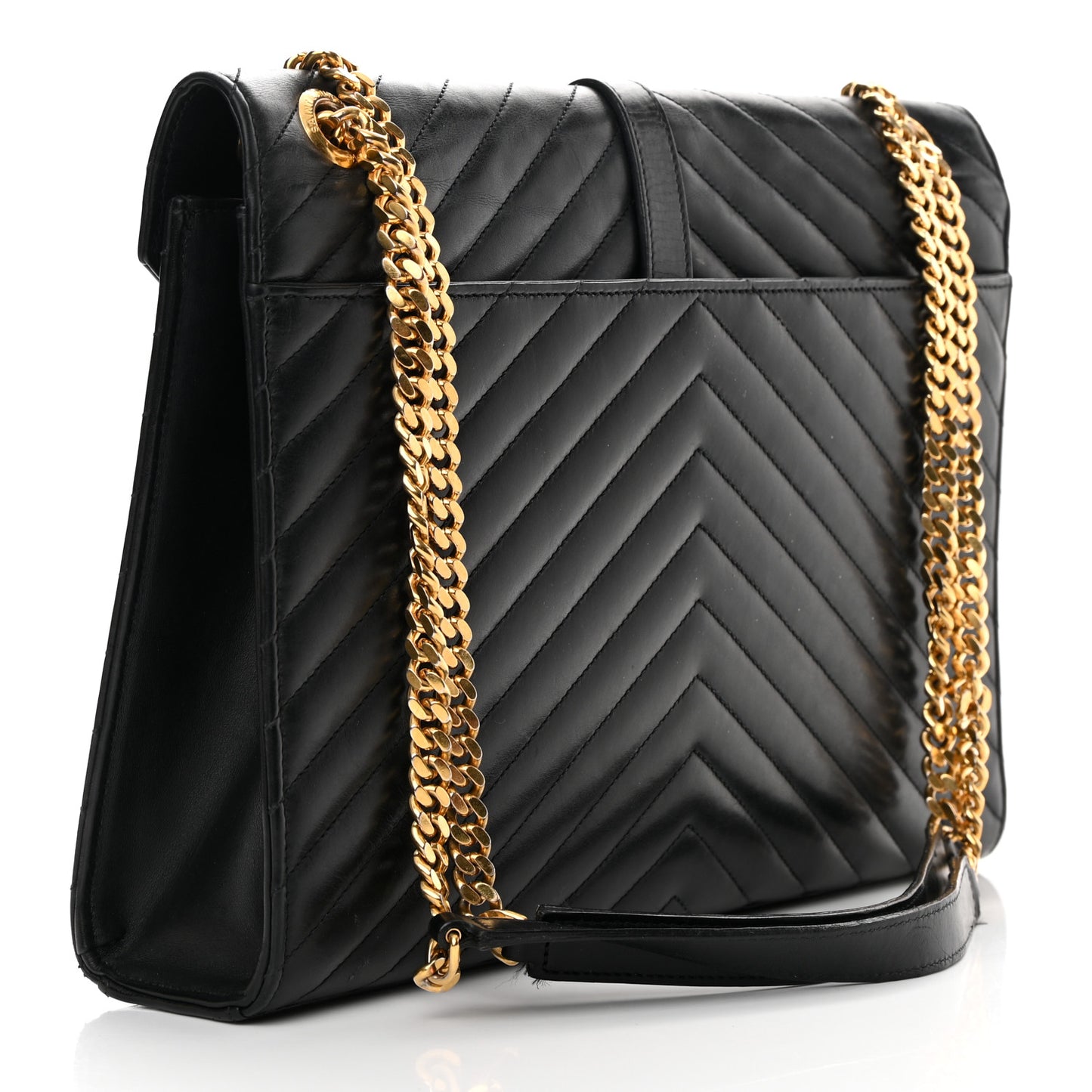 Smooth Calfskin Matelasse Chevron Large Monogram Satchel Black