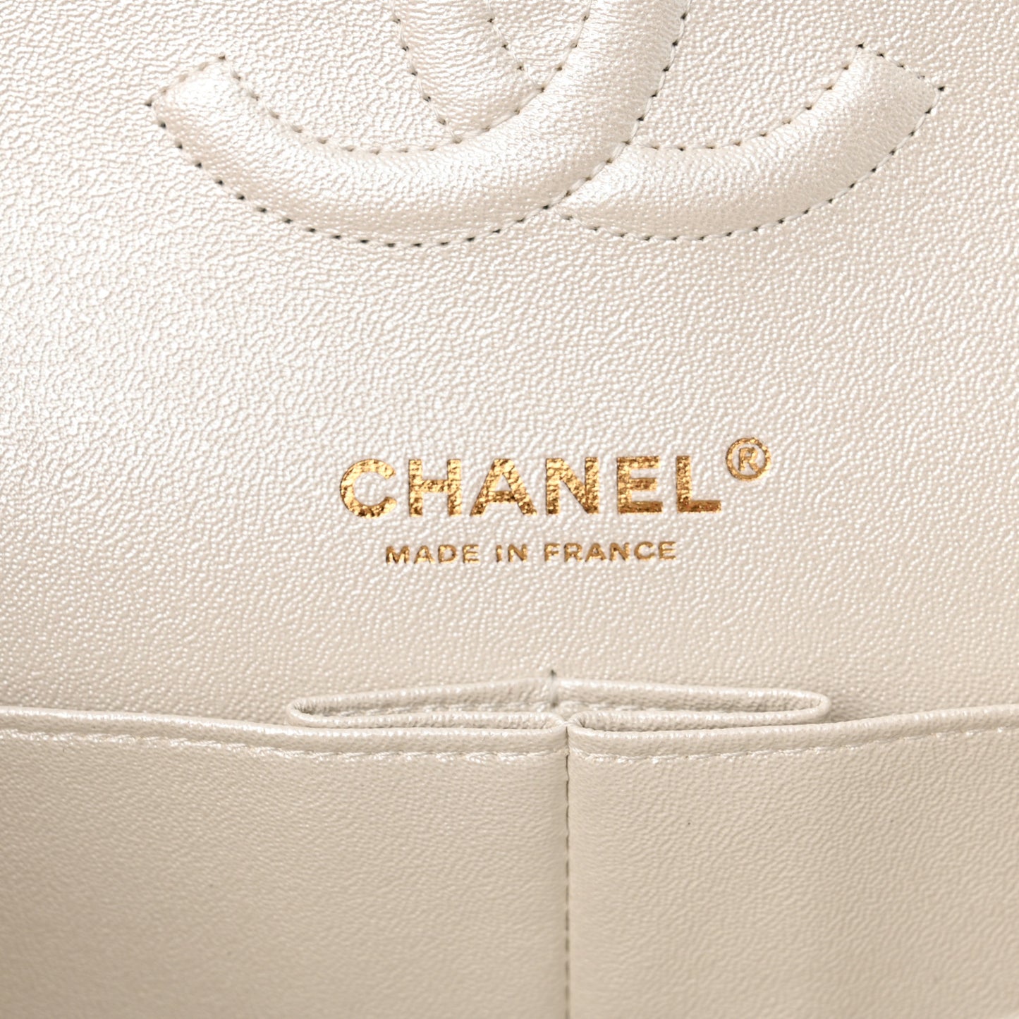 Iridescent Calfskin Quilted Medium Double Flap White