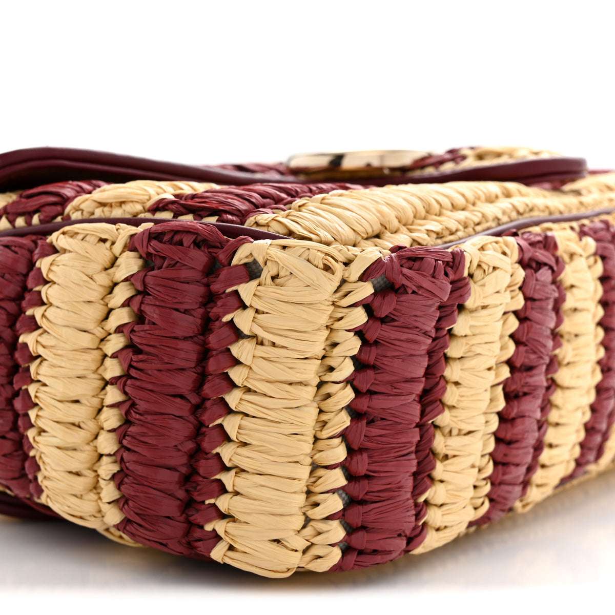 Gucci Calfskin Raffia Woven Striped Small GG Marmont Shoulder Bag Natural Burgundy 9 of 10