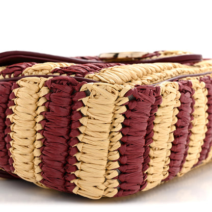 Gucci Calfskin Raffia Woven Striped Small GG Marmont Shoulder Bag Natural Burgundy 9 of 10